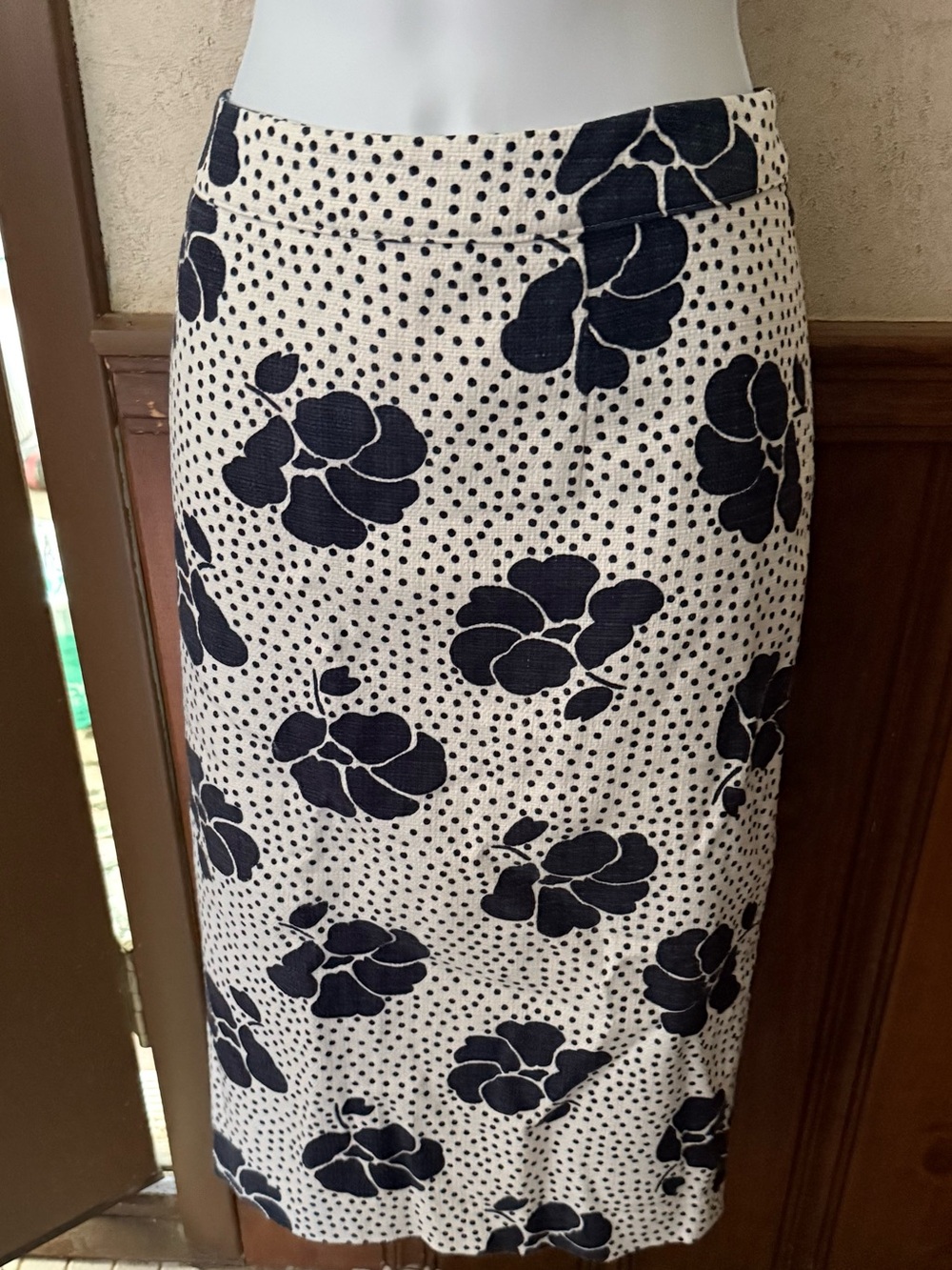Boden Martha Navy Blue Floral Dots Pencil Skirt 12L 12